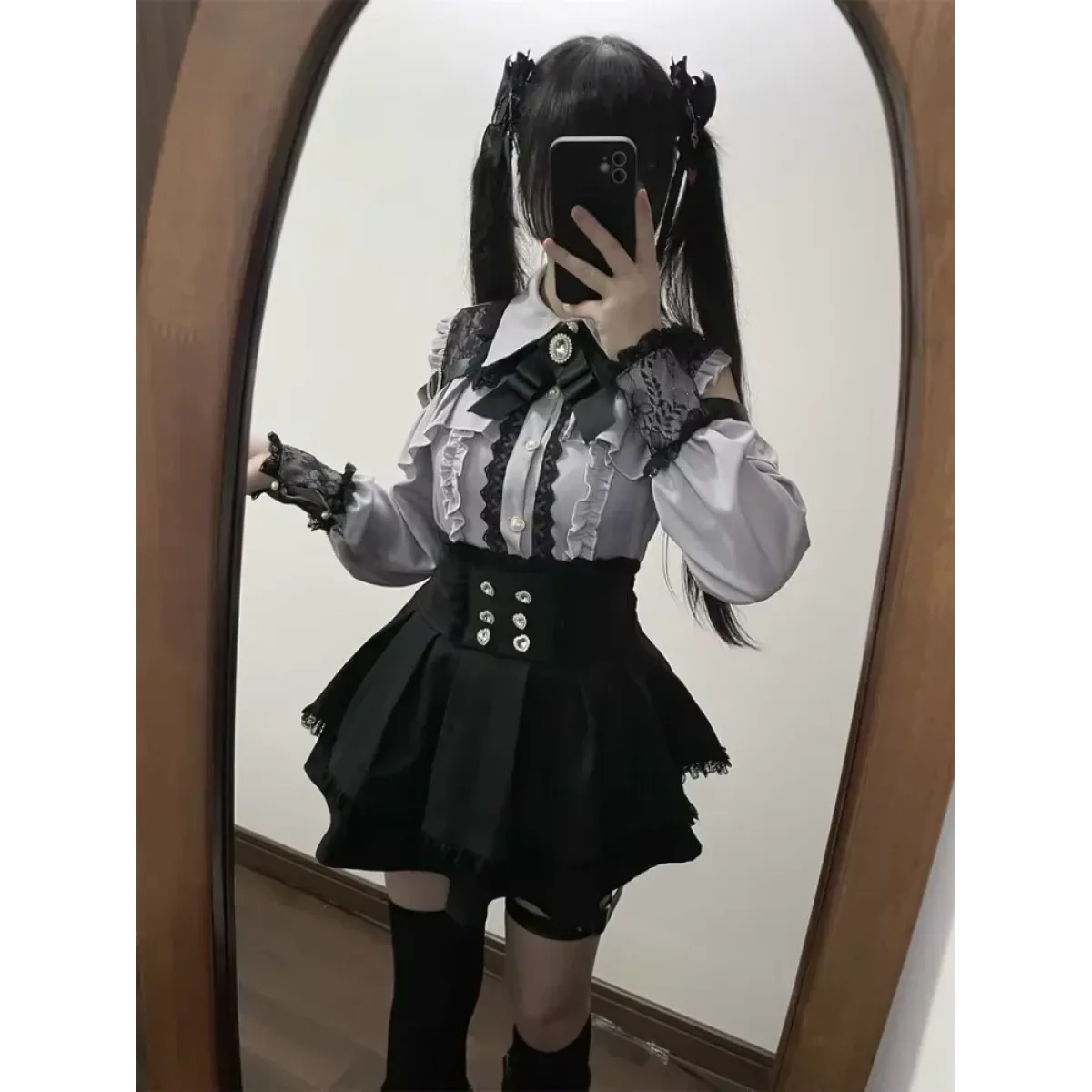 Lolita Harajuku Set – Lace Blouse & High Waist Skirt