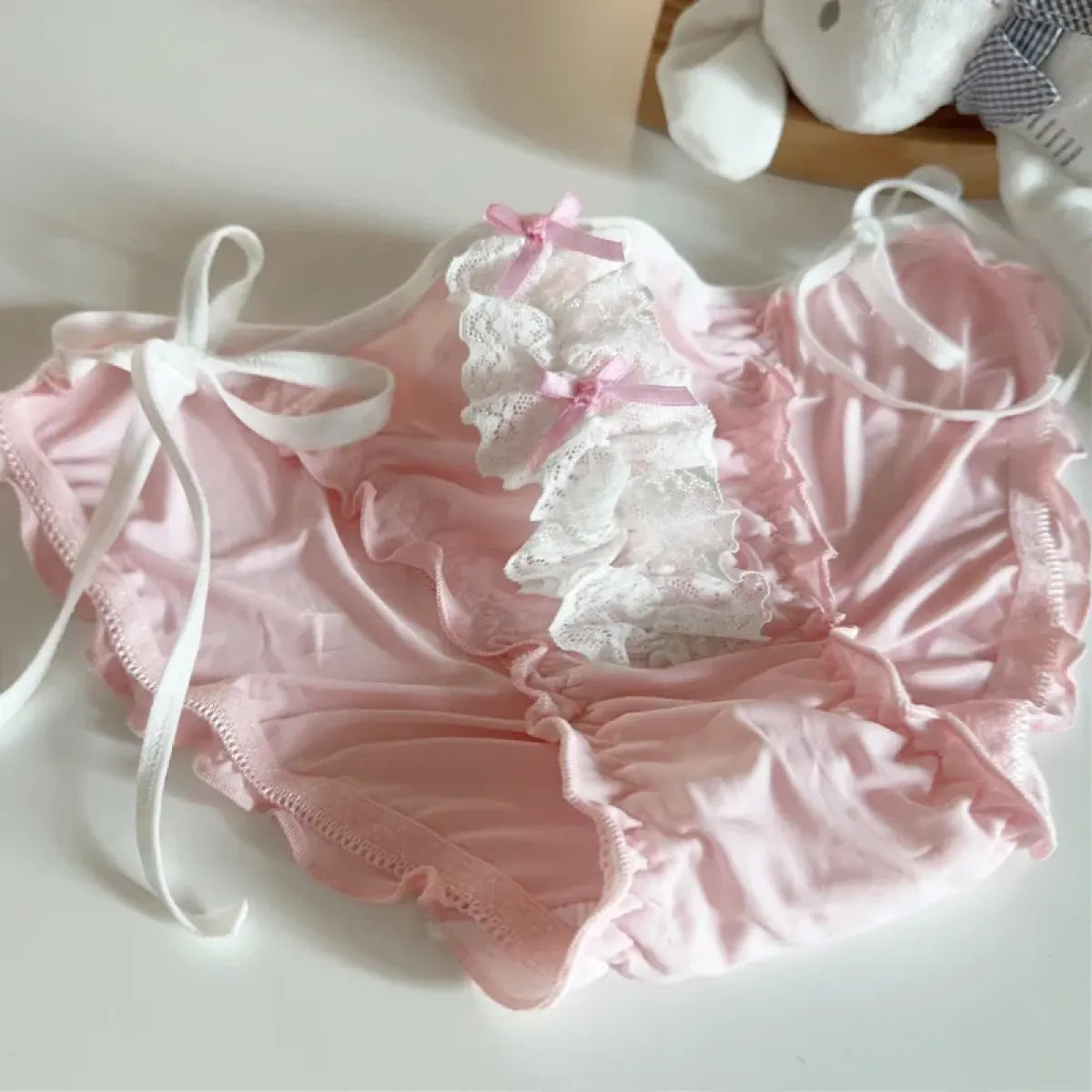 Lolita Lace Ruffle Bow Panties – Cute Low Waist Tie-Up Briefs