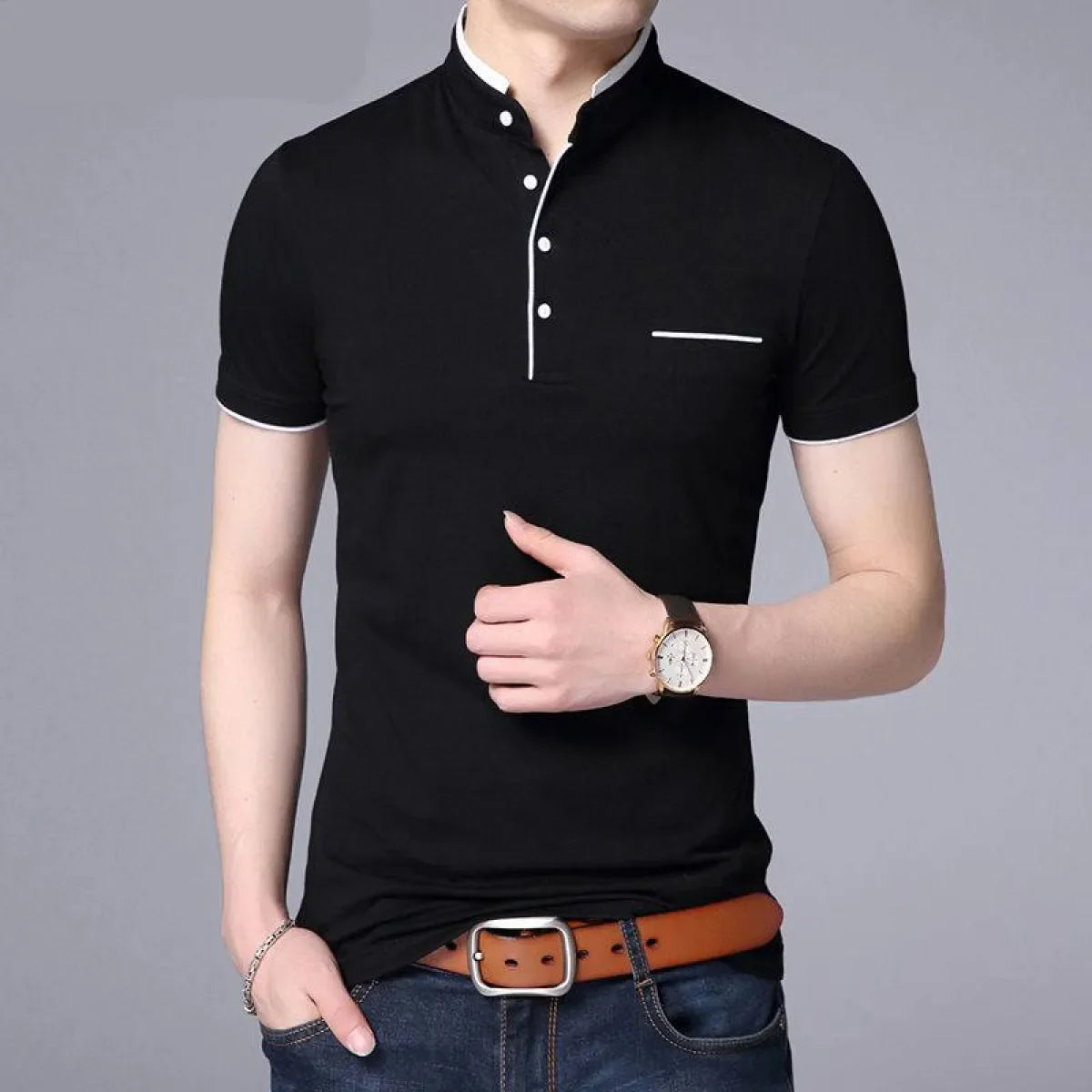 Mandarin Collar Active Shirt