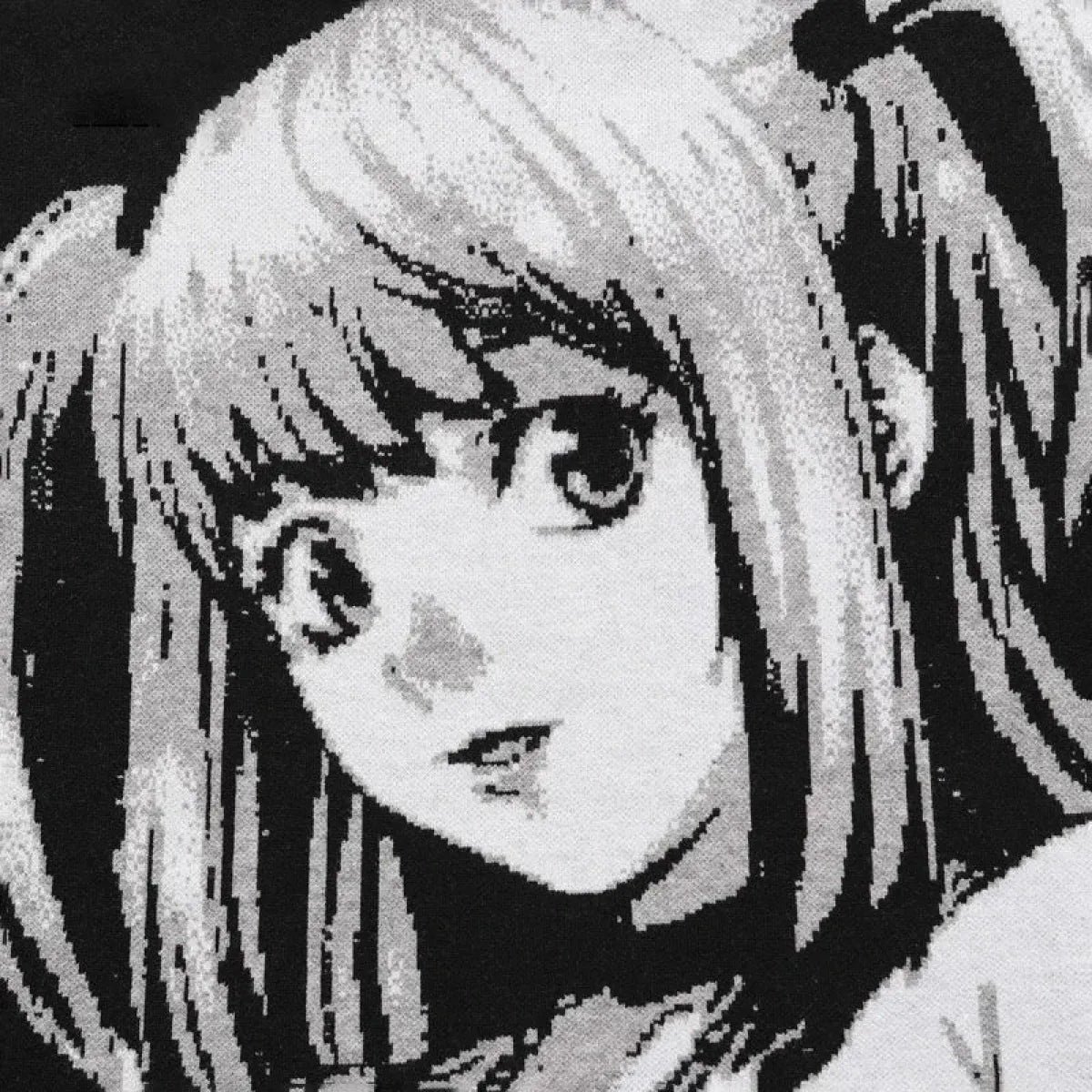 Manga Muse Knit Sweater – Monochrome Anime-Inspired Oversized Pullover