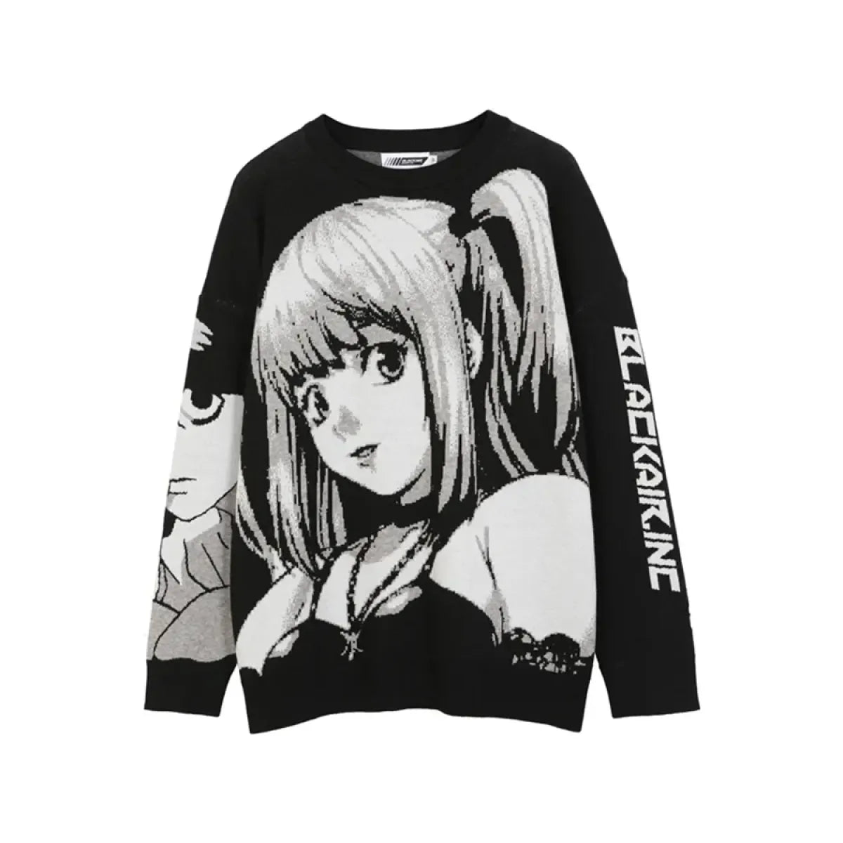Manga Muse Knit Sweater – Monochrome Anime-Inspired Oversized Pullover
