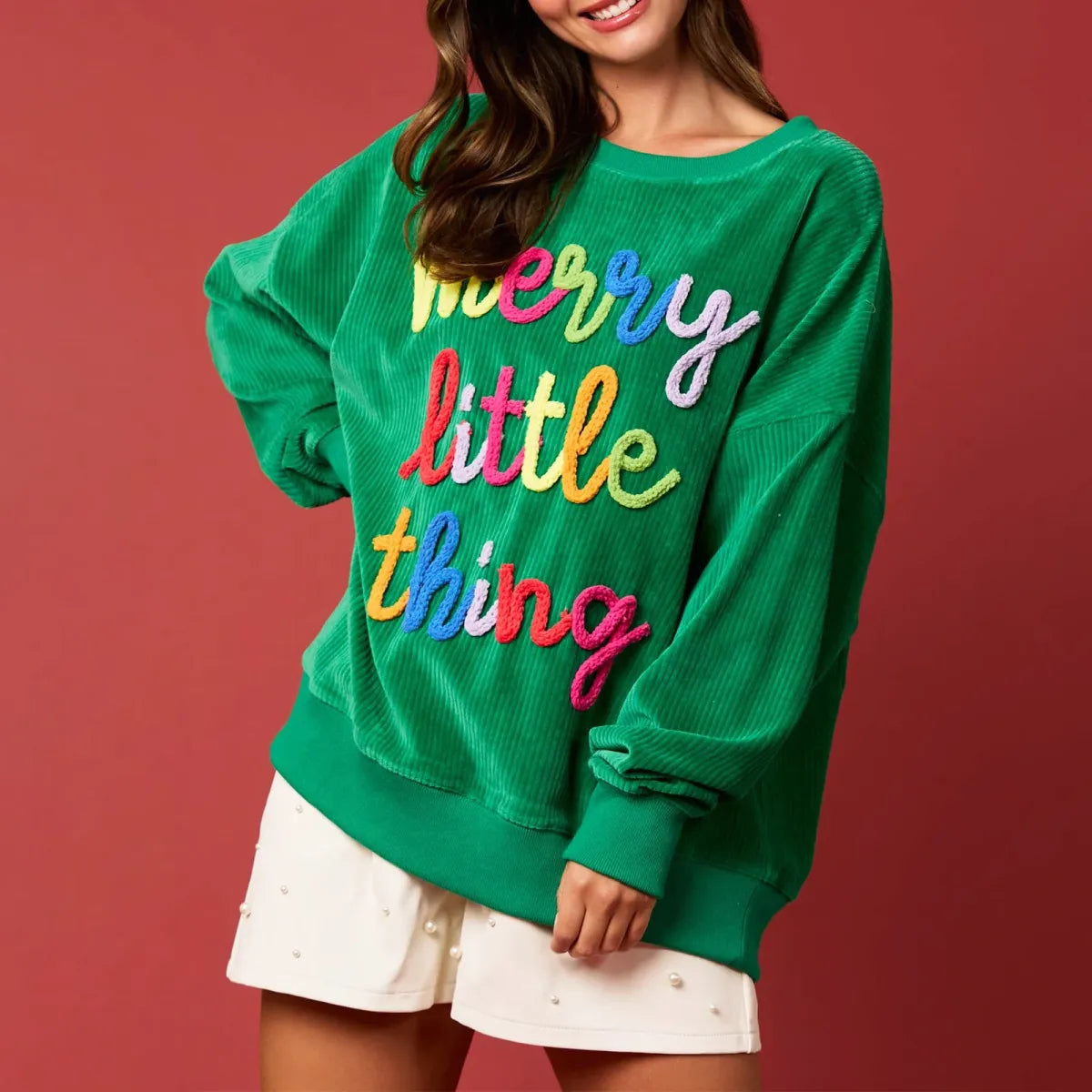 Merry Christmas Sweatshirt - Glitter Patch Crewneck Pullover