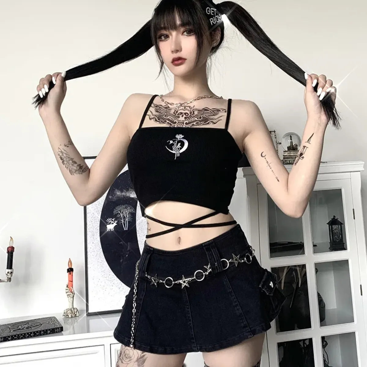 Midnight Moon Gothic Wrap Crop Top