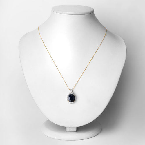 6.58 Carat Genuine Blue Sapphire and White Diamond 14K Yellow Gold Pendant