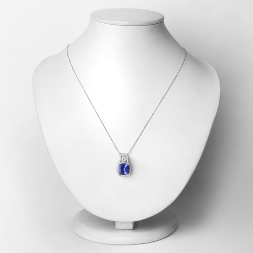 4.30 Carat Genuine Tanzanite and White Diamond 14K White Gold Pendant
