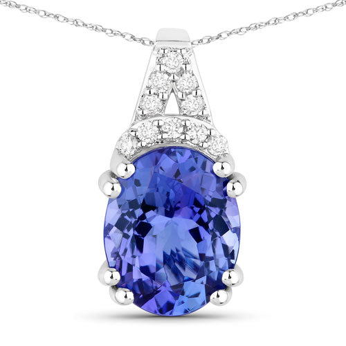 2.10 Carat Genuine Tanzanite and White Diamond 14K White Gold Pendant