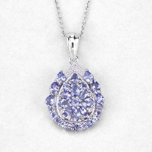 2.64 Carat Genuine Tanzanite and White Topaz .925 Sterling Silver Pendant