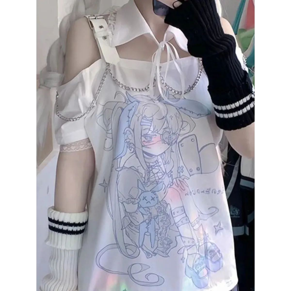 Pastel Menhera Off The Shoulder Tee