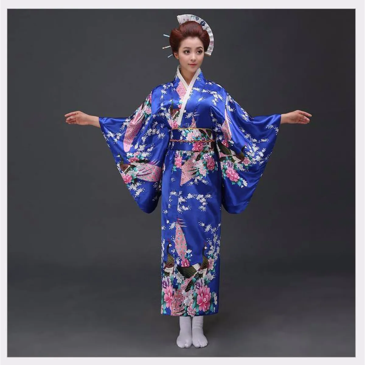 Peacock Printed Floral Women's Yukata