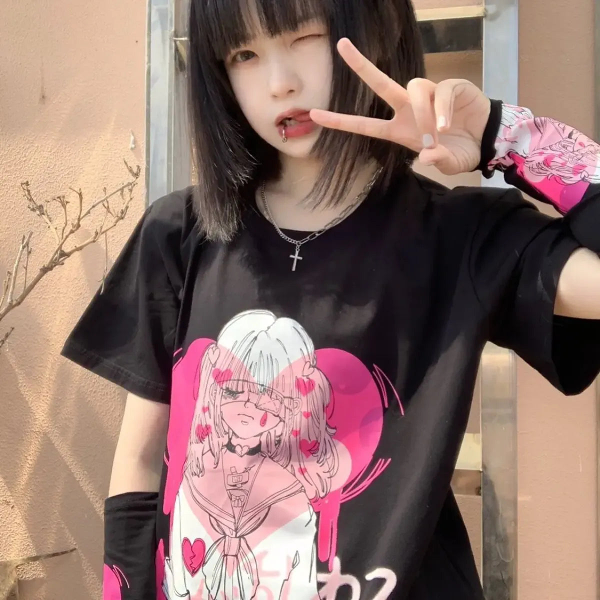Pink Drip Anime Heart Tee