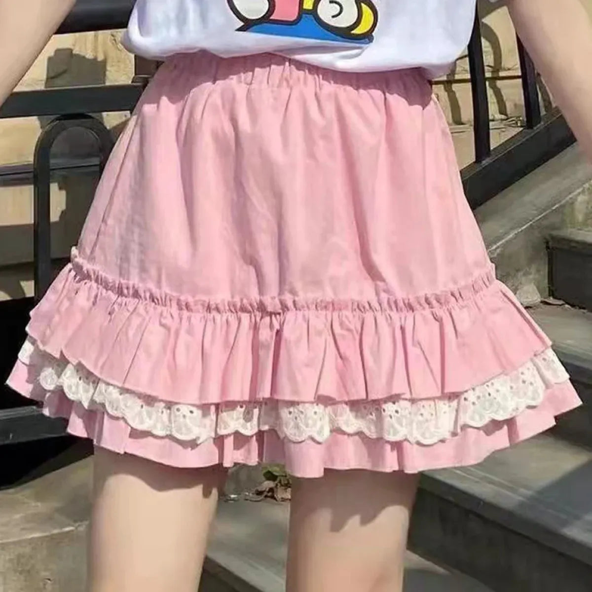 Pink Lace Mini Pleated Skirt - Y2K Aesthetic