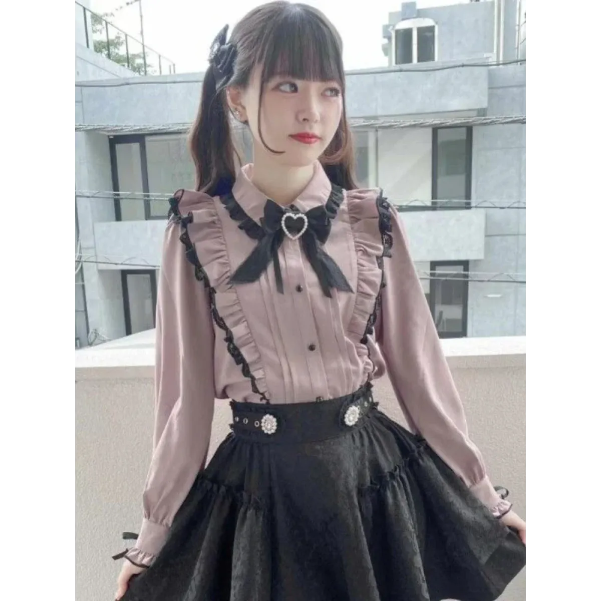 Pink Lace Ruffle Blouse - Kawaii Lolita Bow Top