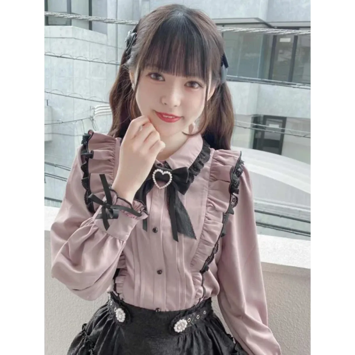 Pink Lace Ruffle Blouse - Kawaii Lolita Bow Top