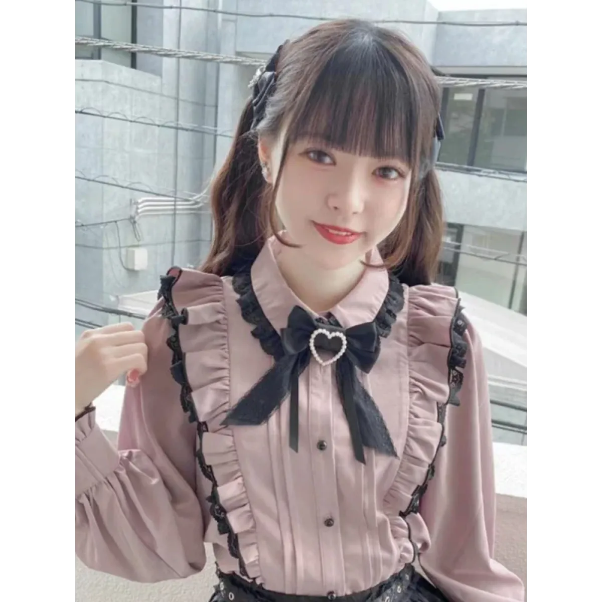 Pink Lace Ruffle Blouse - Kawaii Lolita Bow Top