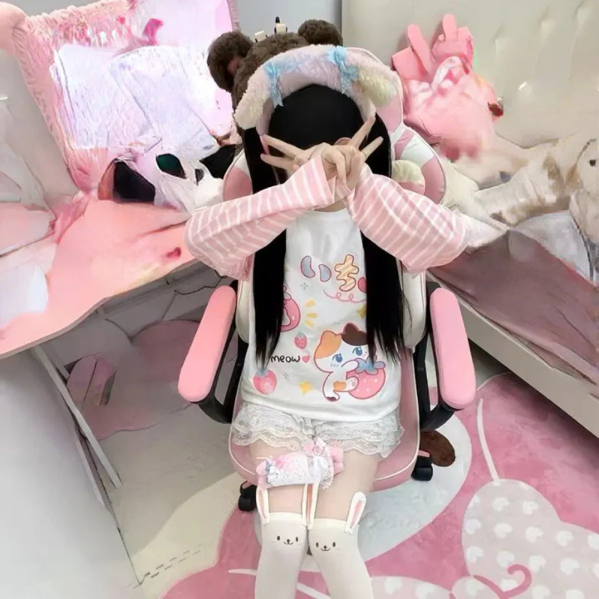 Pink Stripe Cartoon Print T-Shirt – Kawaii Harajuku Top