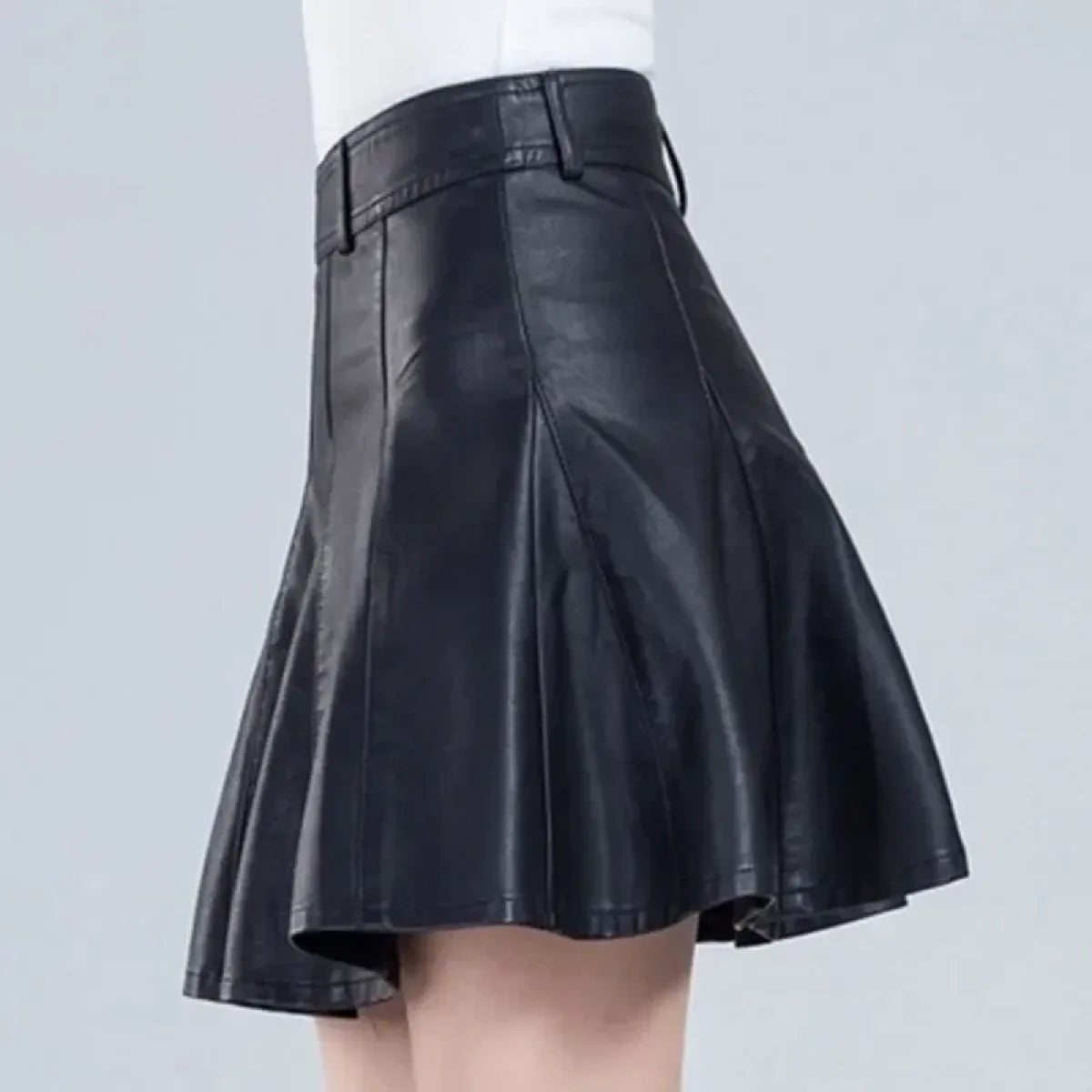 High Waist Pleated Leather Skirt – Korean Style Mini Skirt