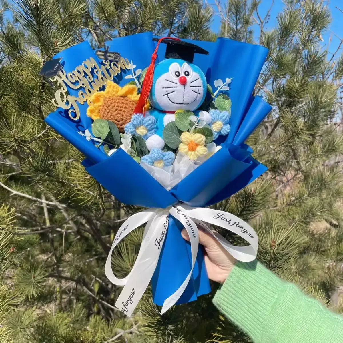 Kawaii Graduation Plush Bouquet – Cartoon Bear & Sunflower Gift Set