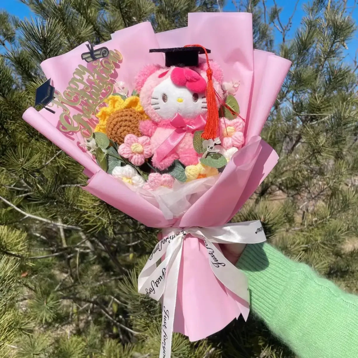Kawaii Graduation Plush Bouquet – Cartoon Bear & Sunflower Gift Set