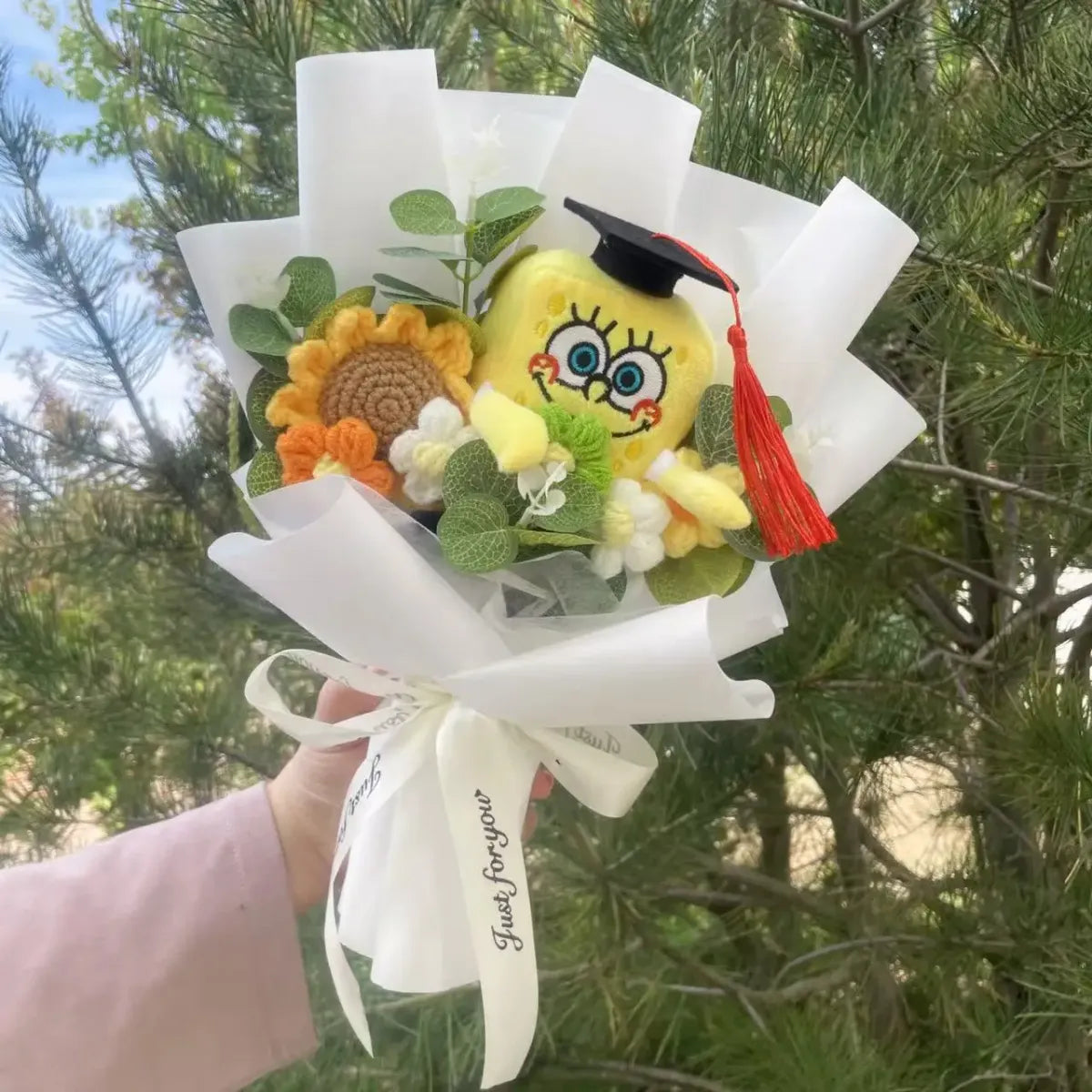 Kawaii Graduation Plush Bouquet – Cartoon Bear & Sunflower Gift Set