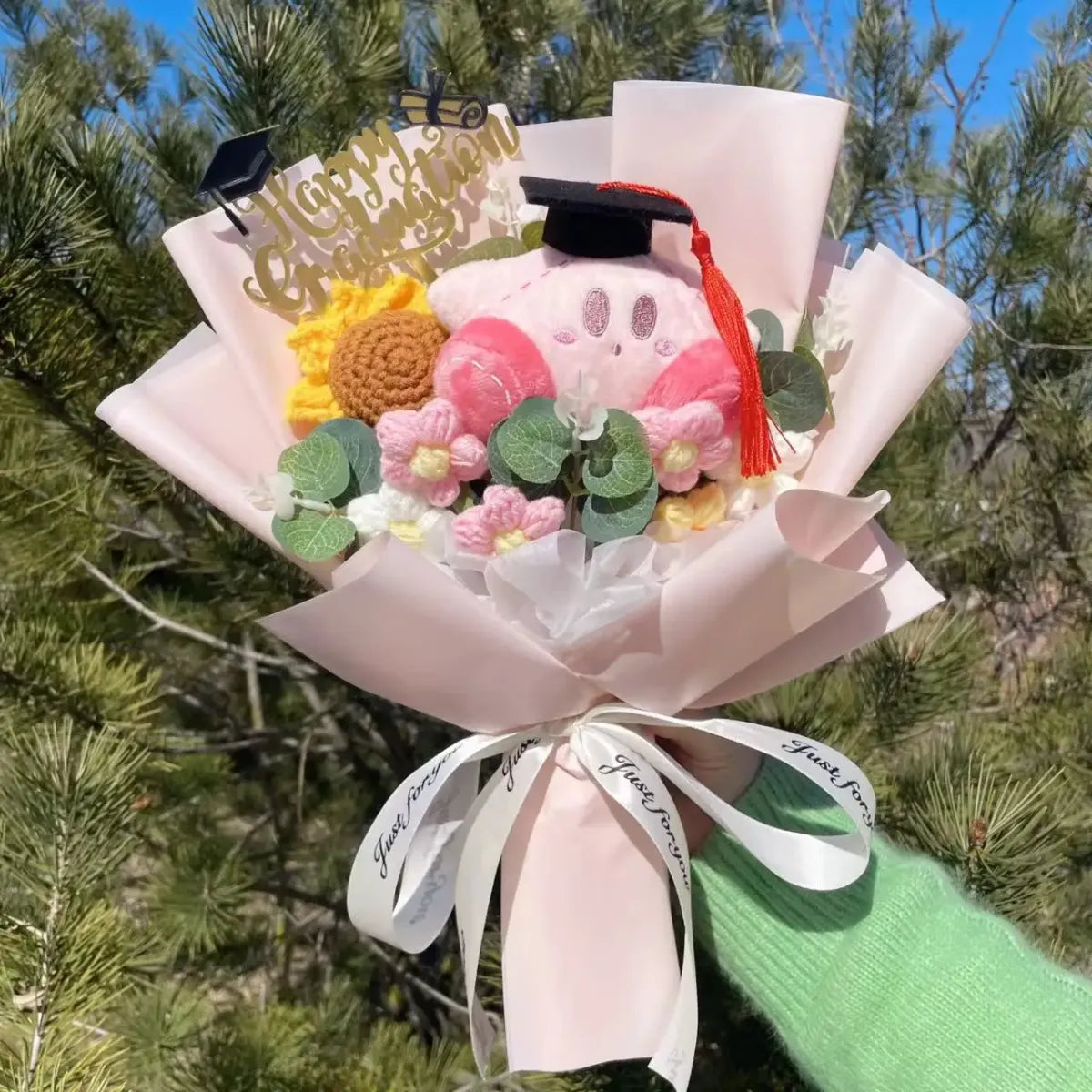 Kawaii Graduation Plush Bouquet – Cartoon Bear & Sunflower Gift Set