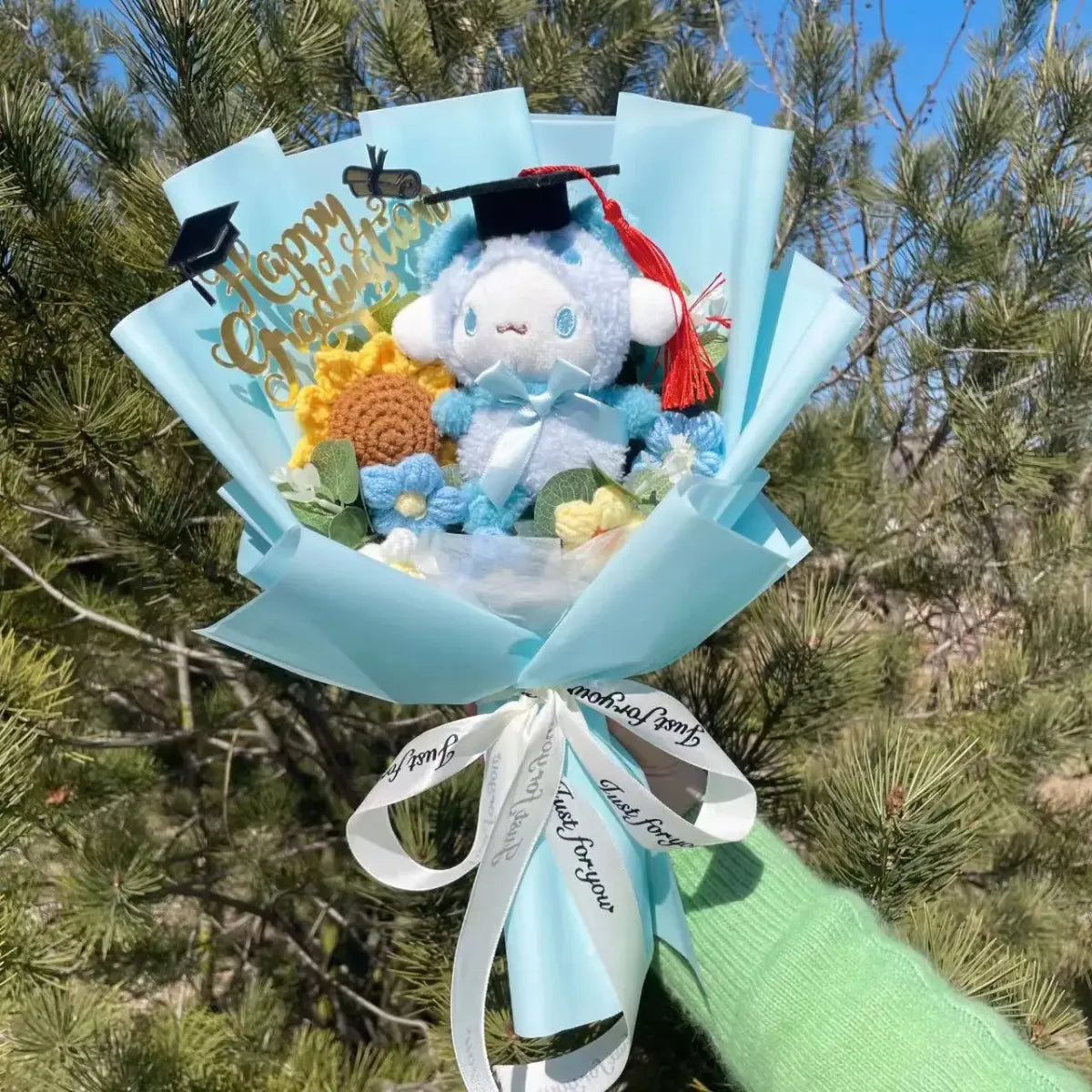 Kawaii Graduation Plush Bouquet – Cartoon Bear & Sunflower Gift Set