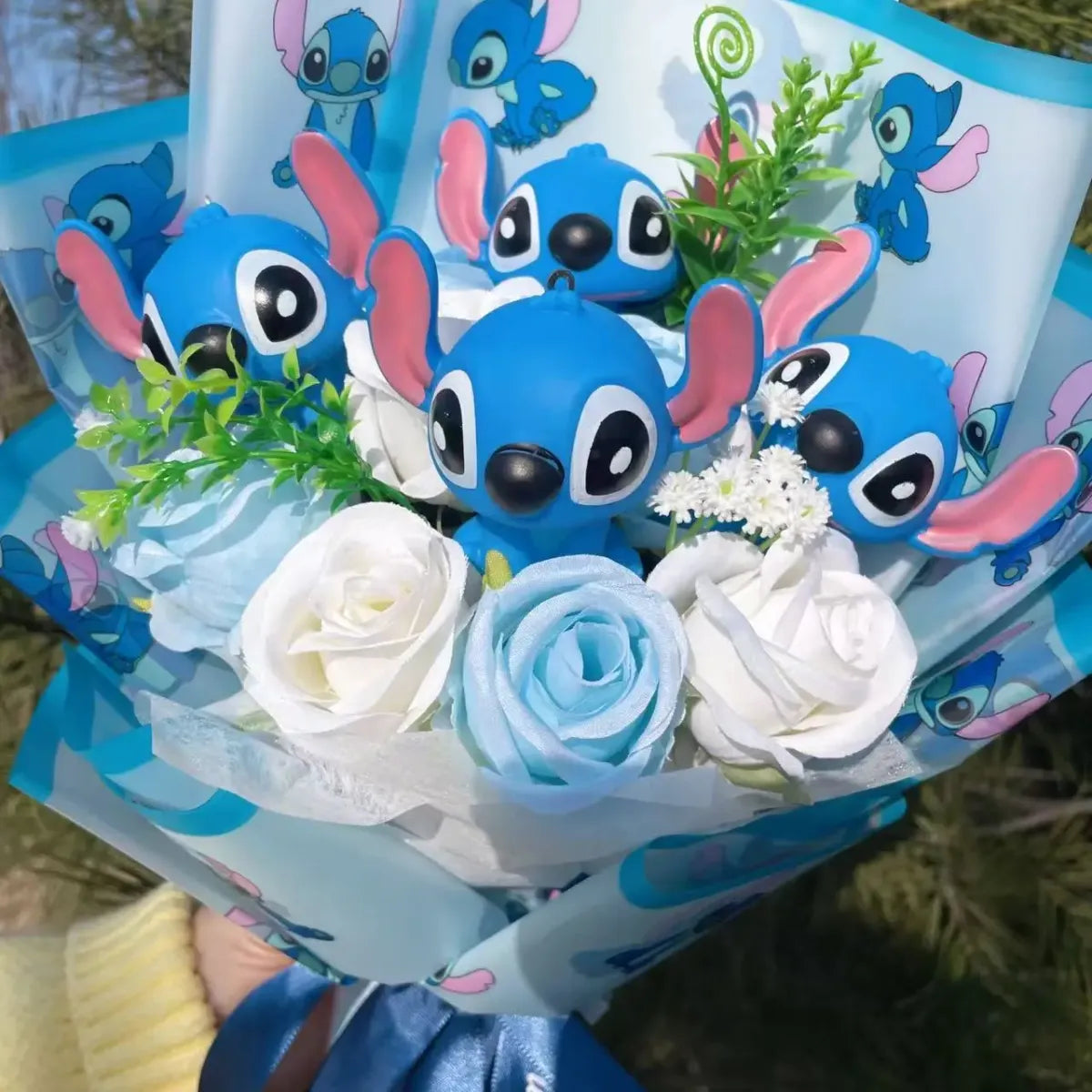 Kawaii Stitch Plush Bouquet – Blue Cartoon Action Figure Gift Set