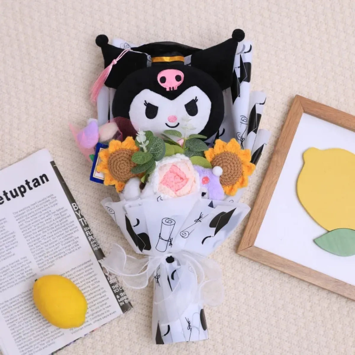 Kawaii Hello Kitty Graduation Plush Bouquet – Crochet Flowers Valentine Gift