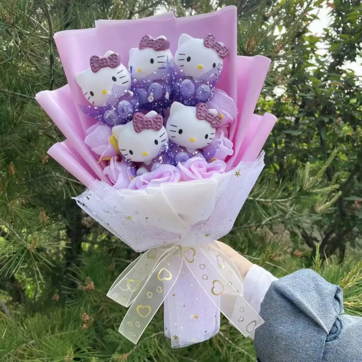 Kawaii Hello Kitty Plush Bouquet – Pink, Red & Purple Valentine's Gift