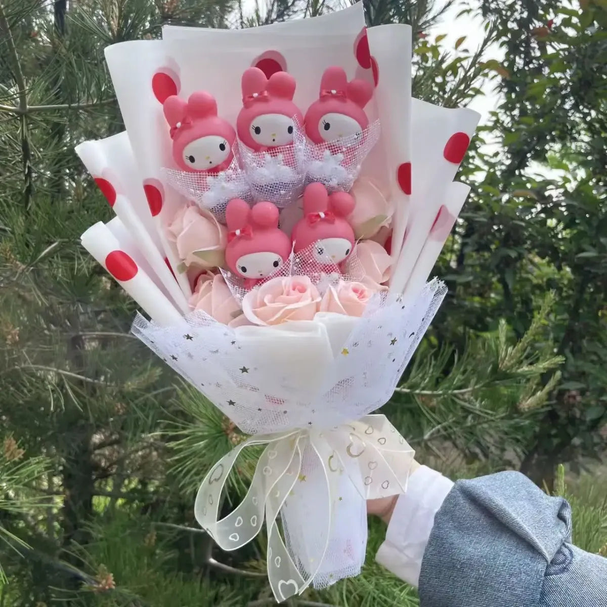Kawaii Hello Kitty Plush Bouquet – Pink, Red & Purple Valentine's Gift