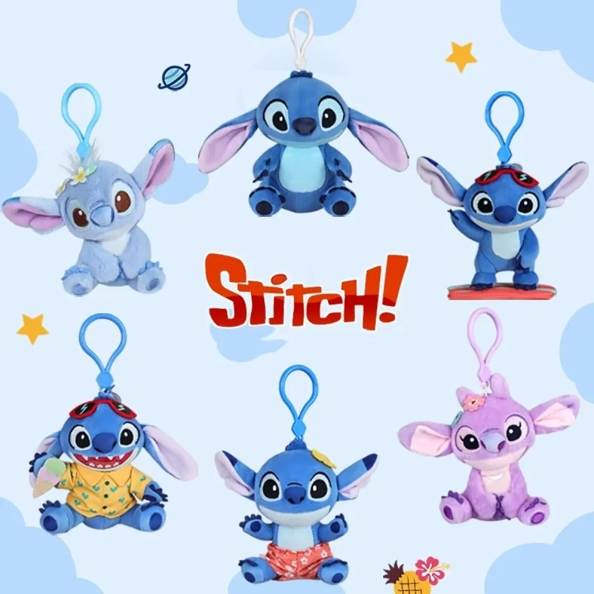 12cm Kawaii Stitch Plush Keychain – Blue & Purple Bag Charm Accessory