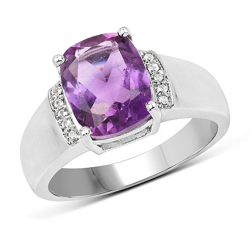 2.65 Carat Genuine Amethyst and White Topaz .925 Sterling Silver Ring
