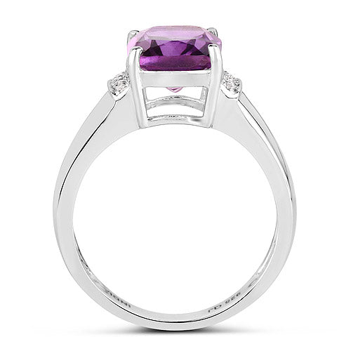2.65 Carat Genuine Amethyst and White Topaz .925 Sterling Silver Ring