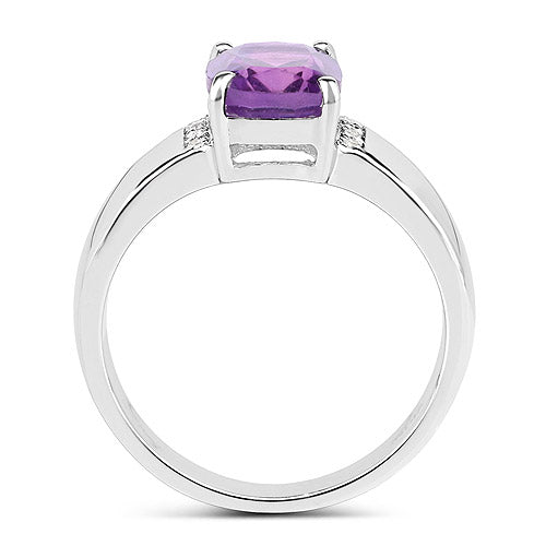 1.85 Carat Genuine Amethyst and White Topaz .925 Sterling Silver Ring