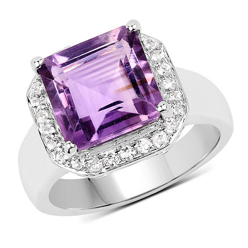 4.42 Carat Genuine Amethyst and White Topaz .925 Sterling Silver Ring