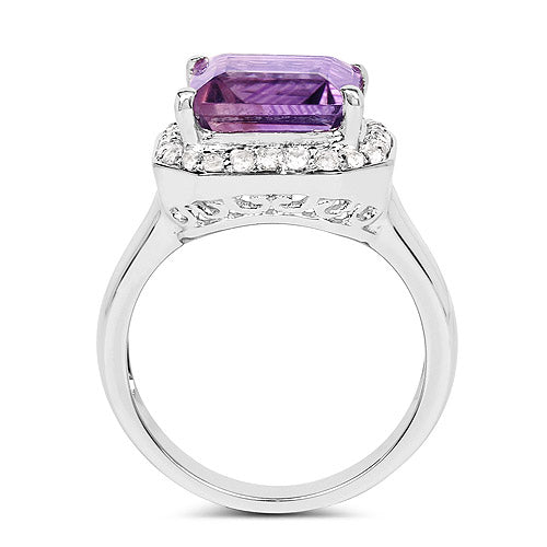 4.42 Carat Genuine Amethyst and White Topaz .925 Sterling Silver Ring