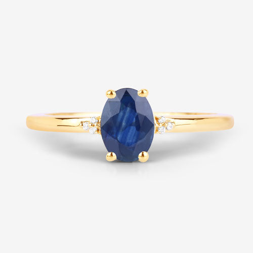 0.97 Carat Genuine Blue Sapphire and White Diamond 10K Yellow Gold Ring