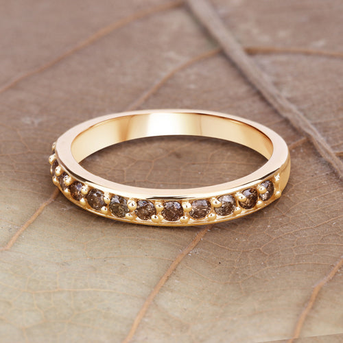 0.45 Carat Genuine Champagne Diamond 14K Yellow Gold Ring (I1-I2)