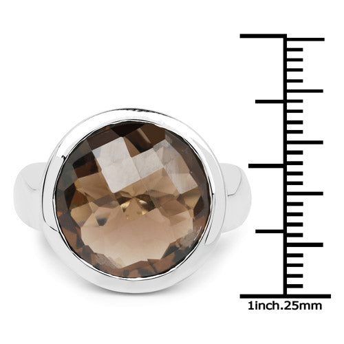 10.80 Carat Genuine Smoky Quartz .925 Sterling Silver Ring