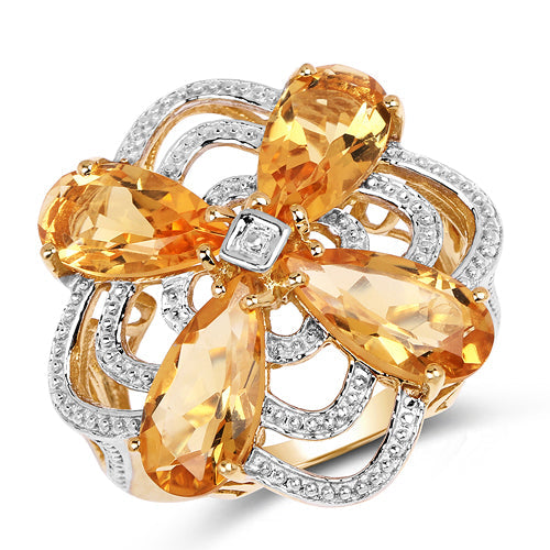 14K Yellow Gold Plated 8.80 Carat Genuine Citrine .925 Sterling Silver Ring