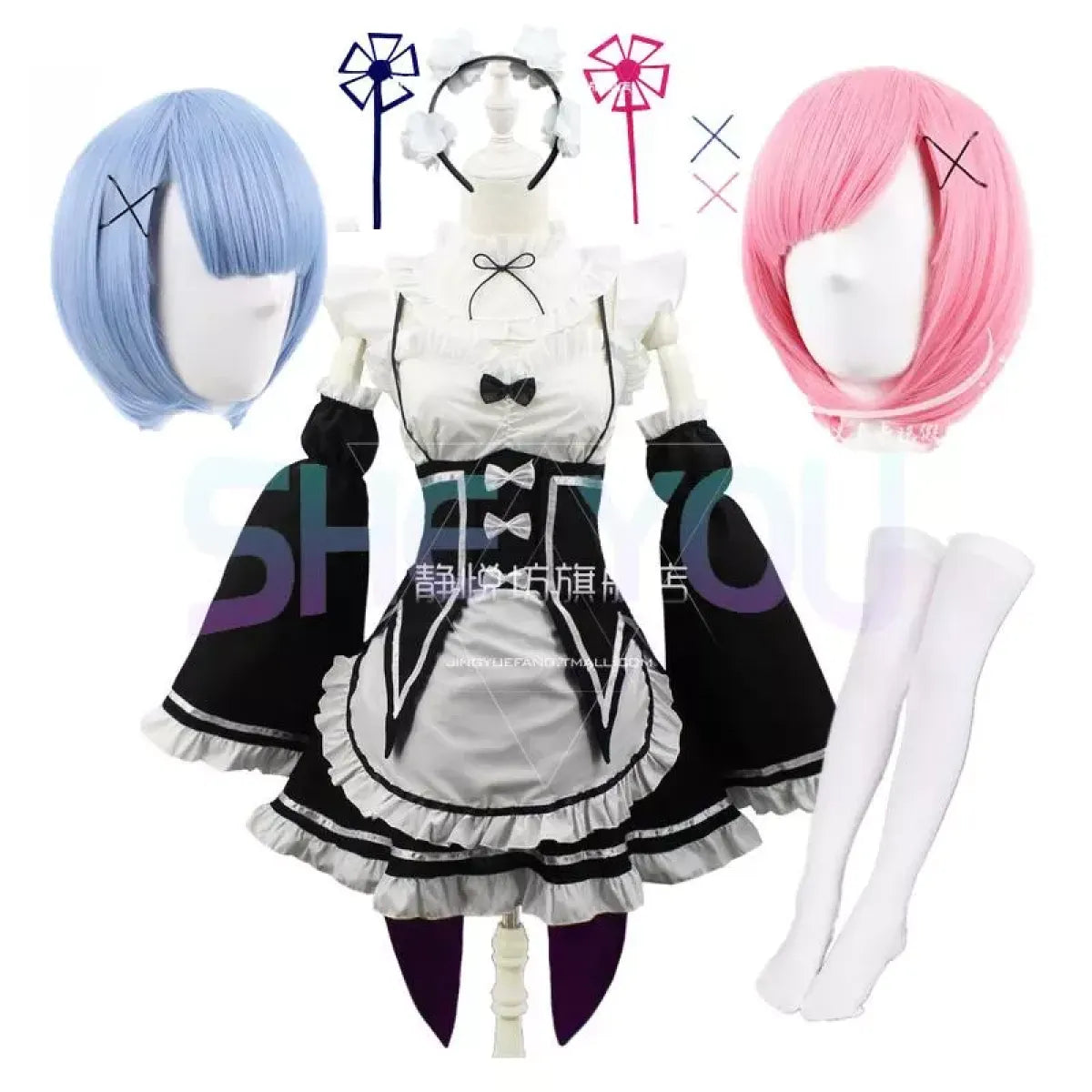 Ram Rem Cosplay Costume - Re:Zero Kara Hajimeru Isekai Seikatsu - Black Maid Outfit