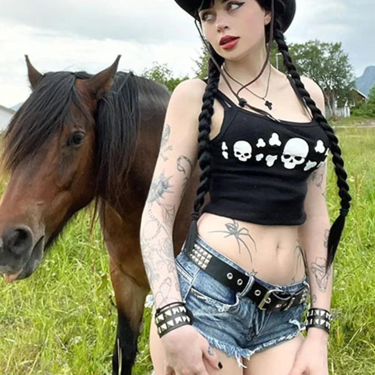 Rebel Bones Crop Cami – Edgy Skull Print Top