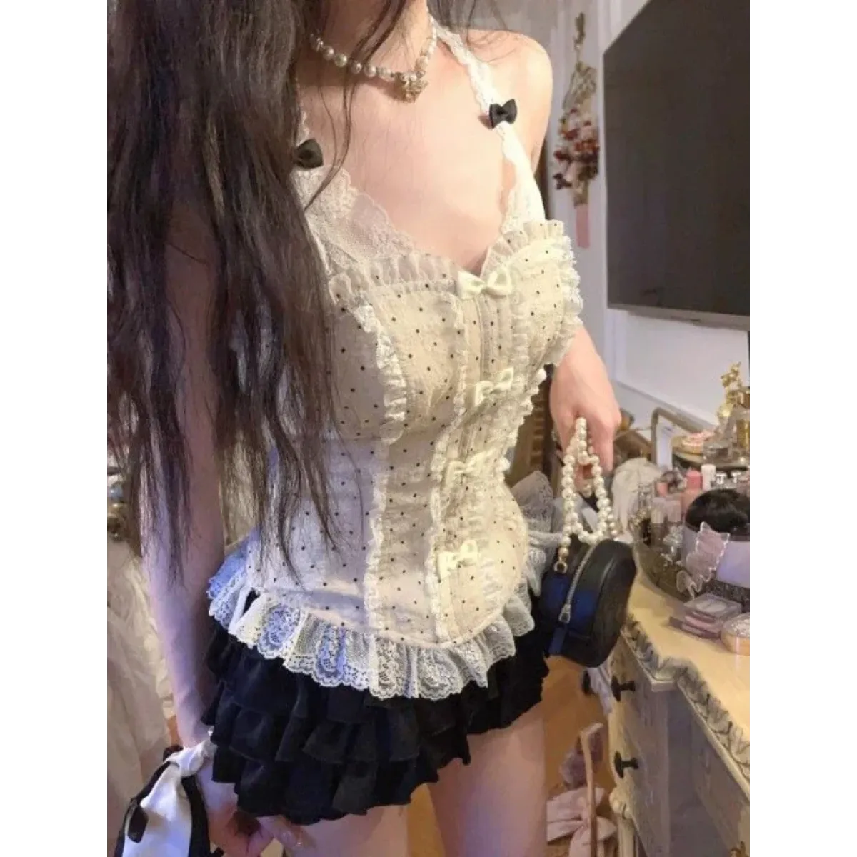 Lace Halter Top & Ruffle Skirt Set – Kawaii Lolita Y2K