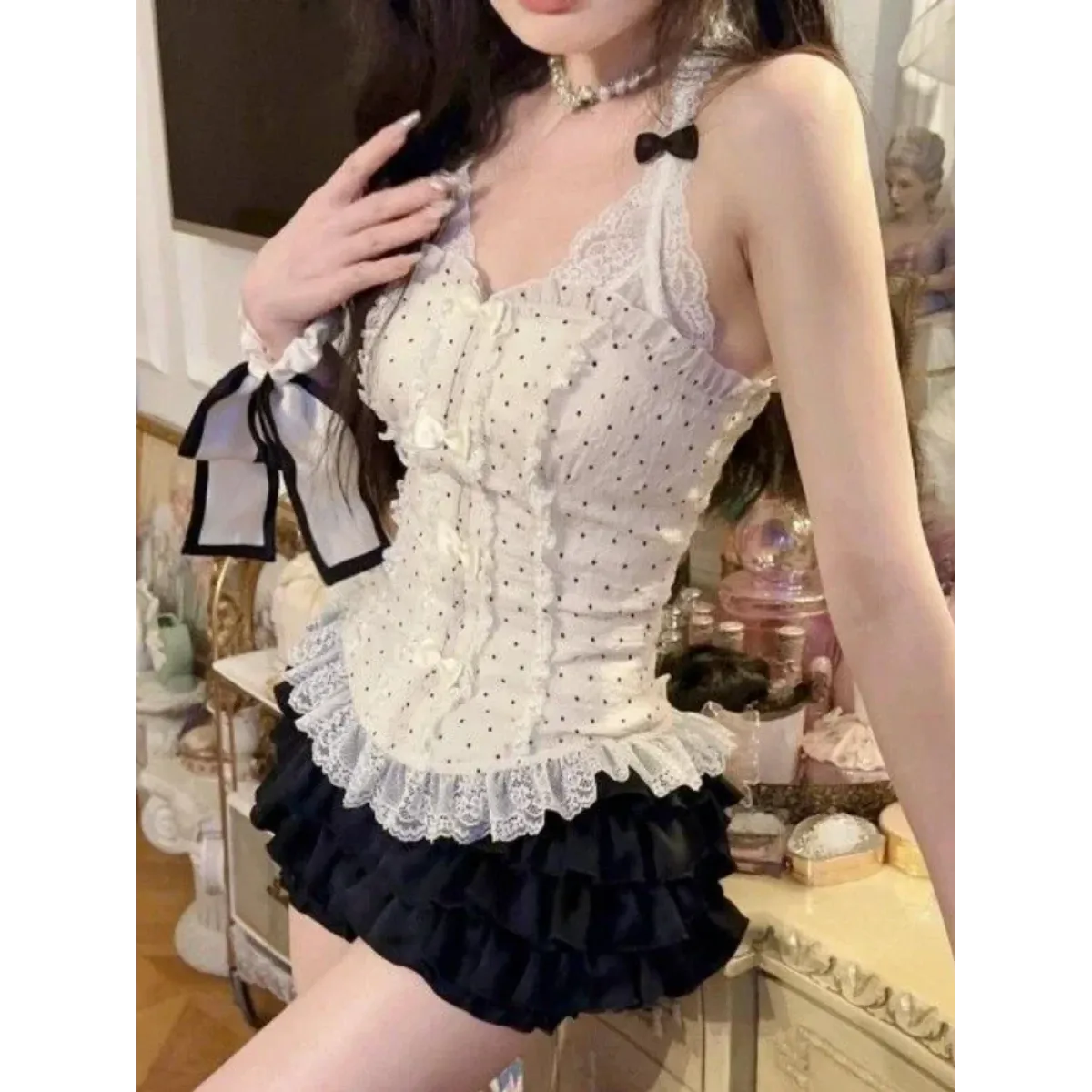 Lace Halter Top & Ruffle Skirt Set – Kawaii Lolita Y2K