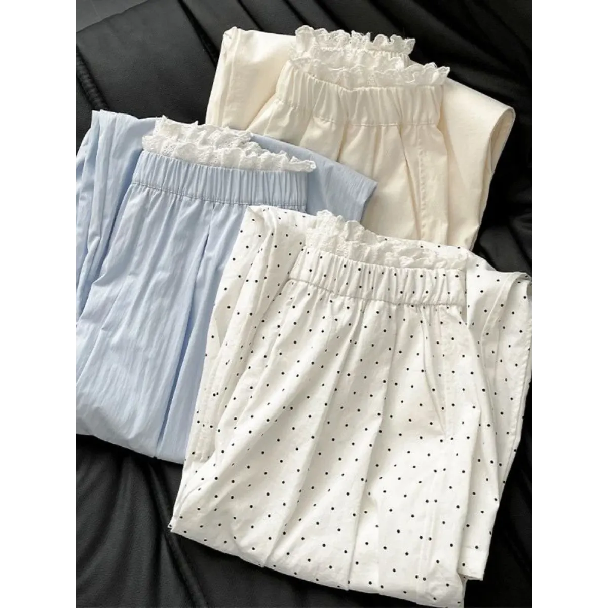 Lace Trim Wide Leg Pants – Retro Y2K Harajuku Casual Trousers