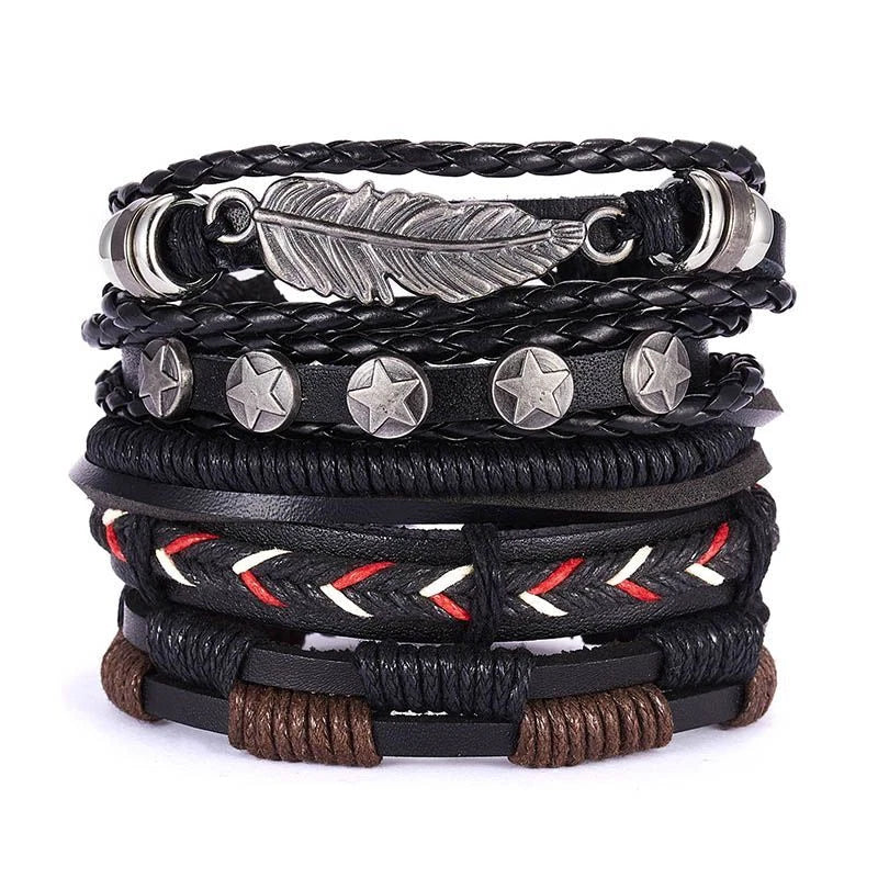 Men Bracelets Vintage Multilayer Leather Braid Bracelets