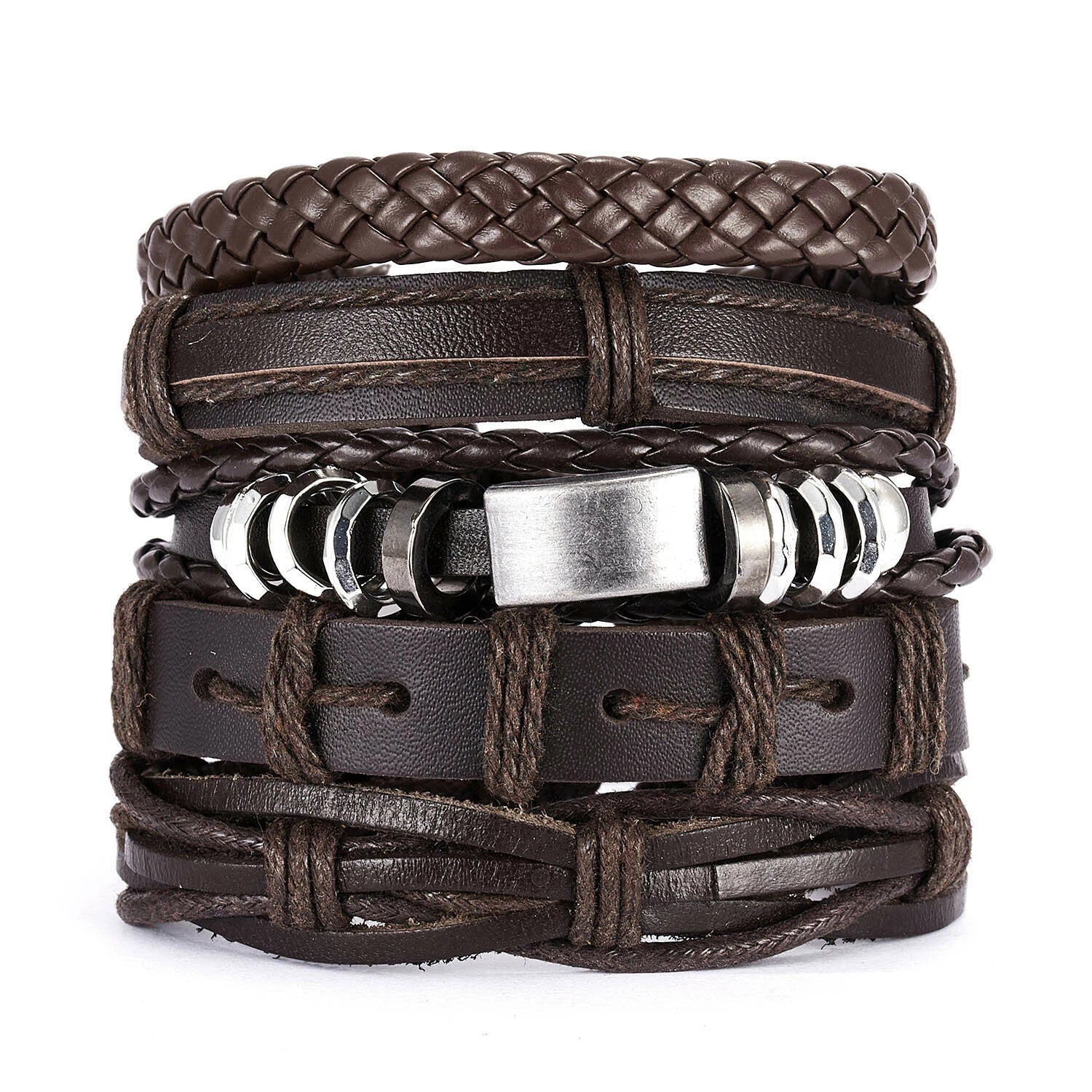 Men Bracelets Vintage Multilayer Leather Braid Bracelets
