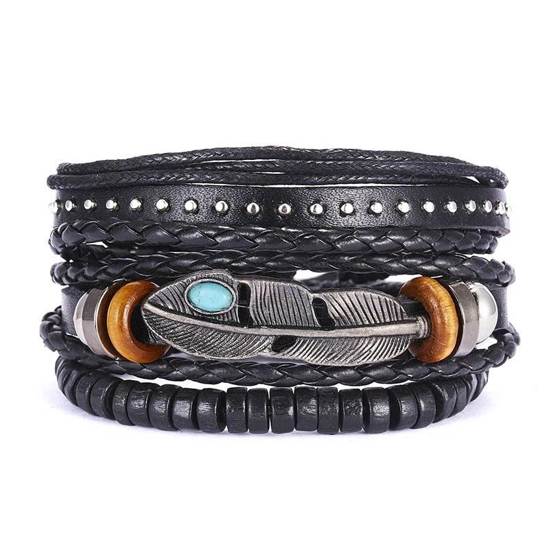 Men Bracelets Vintage Multilayer Leather Braid Bracelets