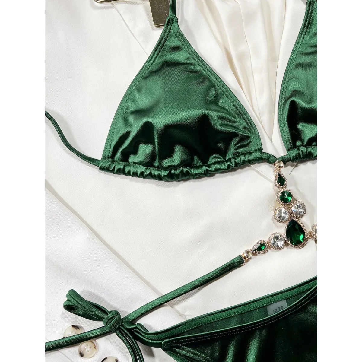 Satin Rhinestone Bikini Set β Sexy Halter Tie Beach Swimwear