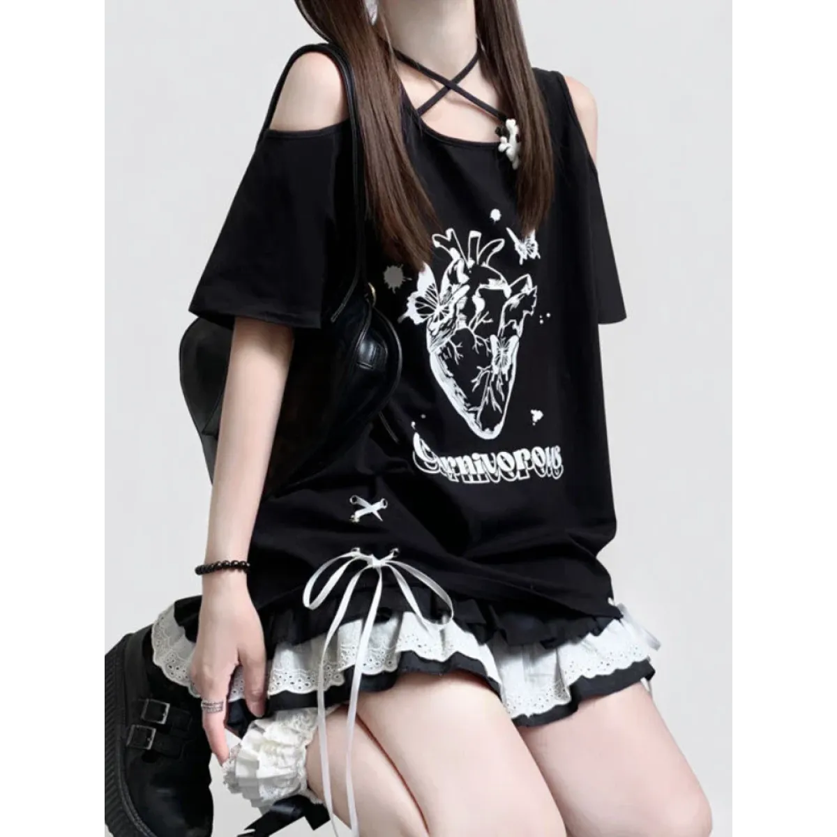 Off Shoulder Bow T-Shirt