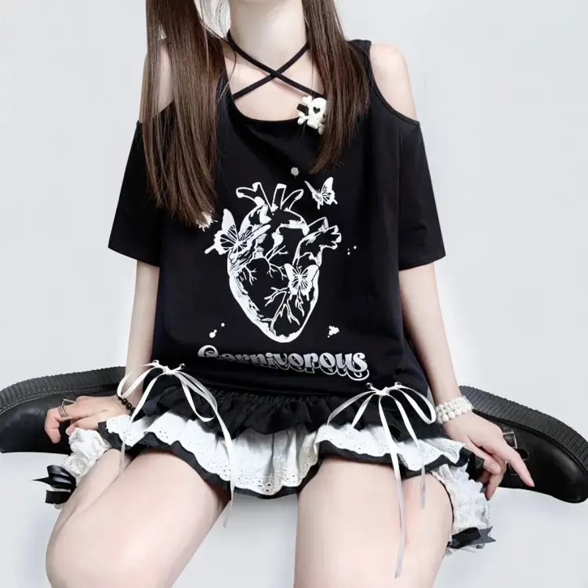 Off Shoulder Bow T-Shirt